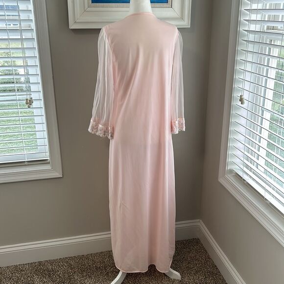 Vintage Sheer Pink Embroidered Spring Floral Sexy Robe - Picture 4 of 16